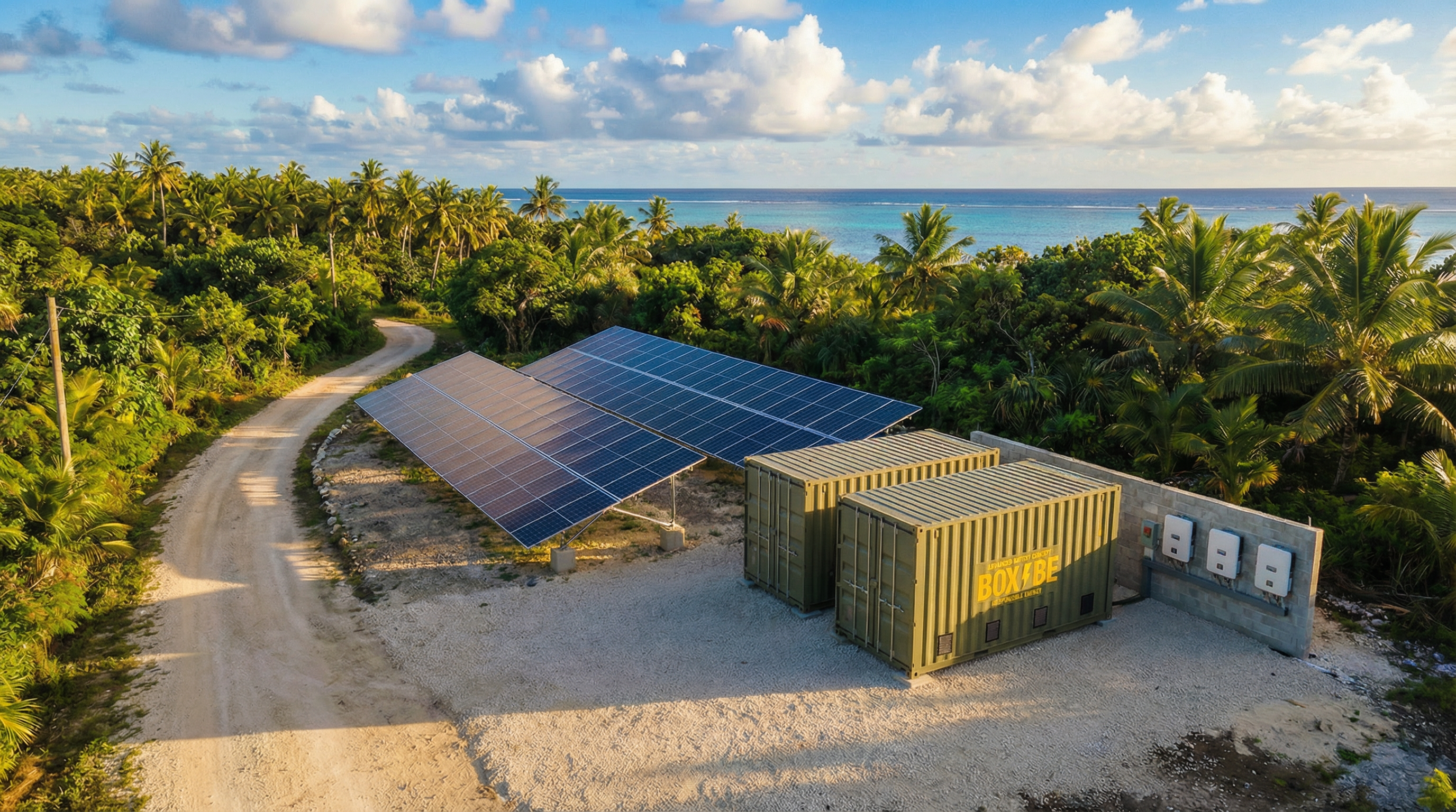 BoxBe containers powering a solar microgrid on a tropical Pacific island