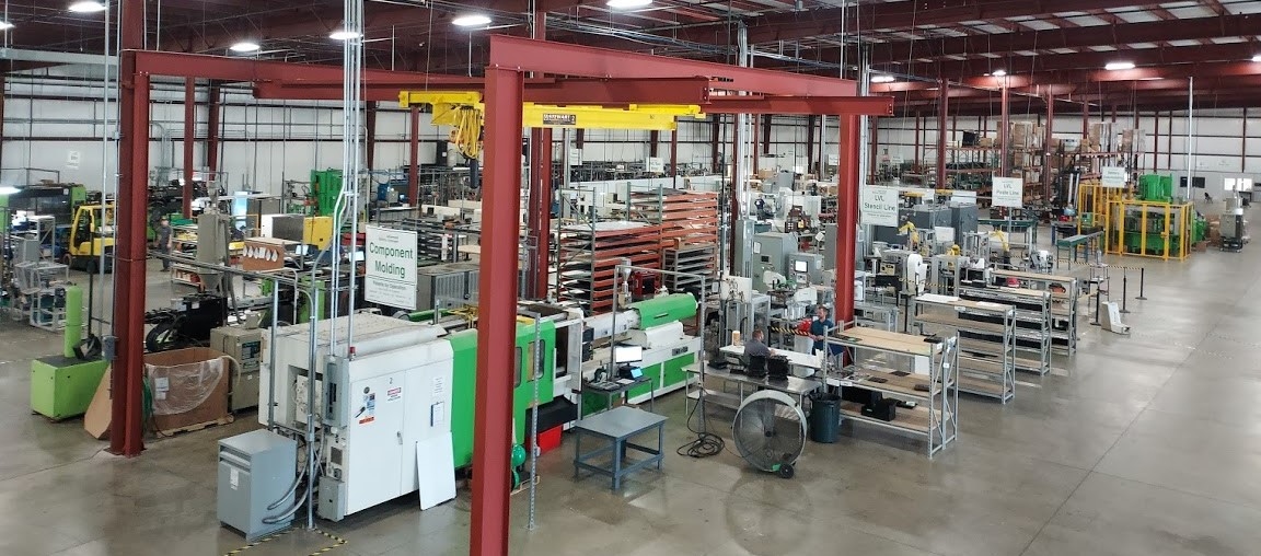 ABC manufacturing floor with injection molding and production equipment